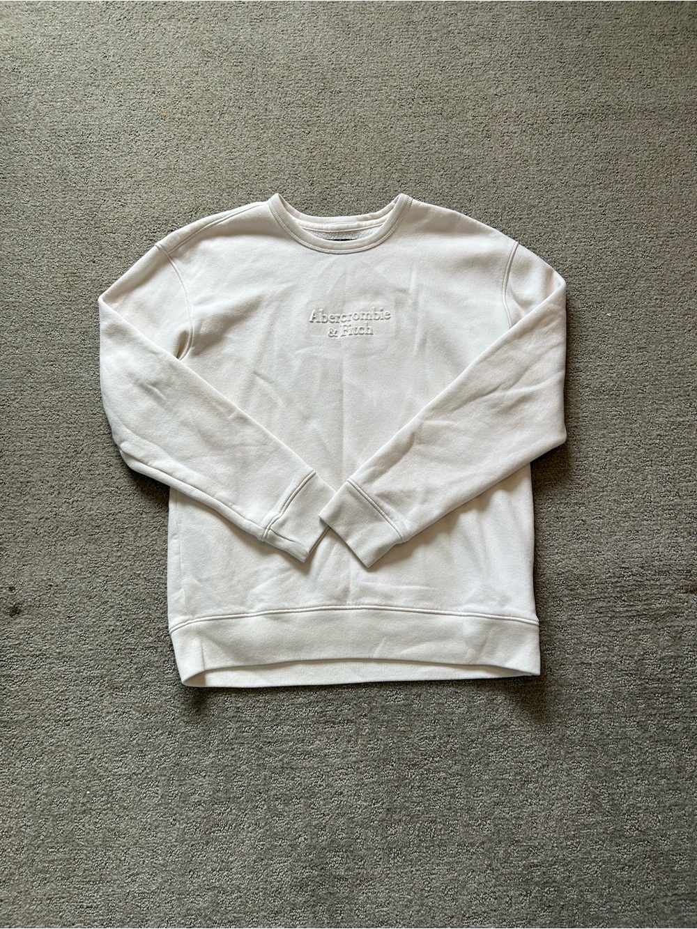 Abercrombie & Fitch Sweatshirt Mens Medium White Crewneck Embossed Logo Fleece